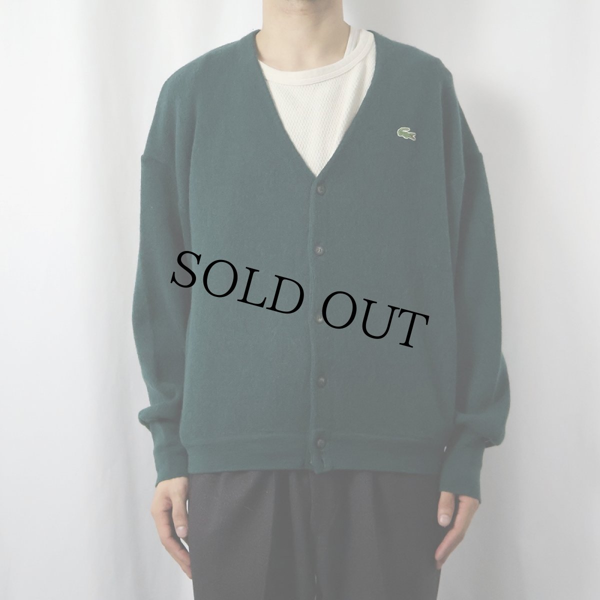 画像2: 80's〜 LACOSTE FRANCE製 ウールニットカーディガン GREEN SIZE6 (2)
