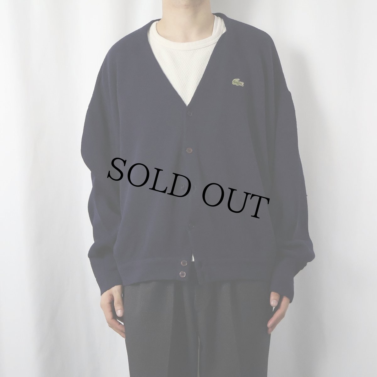 画像2: 70〜80's LACOSTE FRANCE製 ウールニットカーディガン NAVY SIZE6 (2)