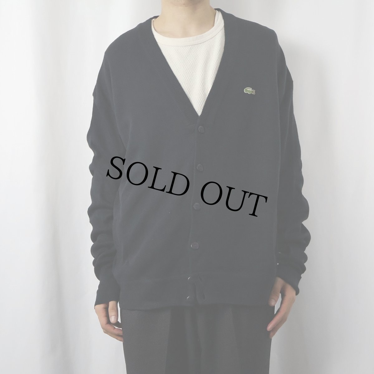 画像2: 70〜80's LACOSTE FRANCE製 ウールニットカーディガン BLACK (2)