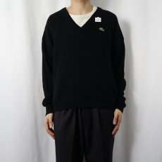 画像2: 70〜80's LACOSTE FRANCE製 Vネック ウールニットセーター BLACK SIZE4 (2)