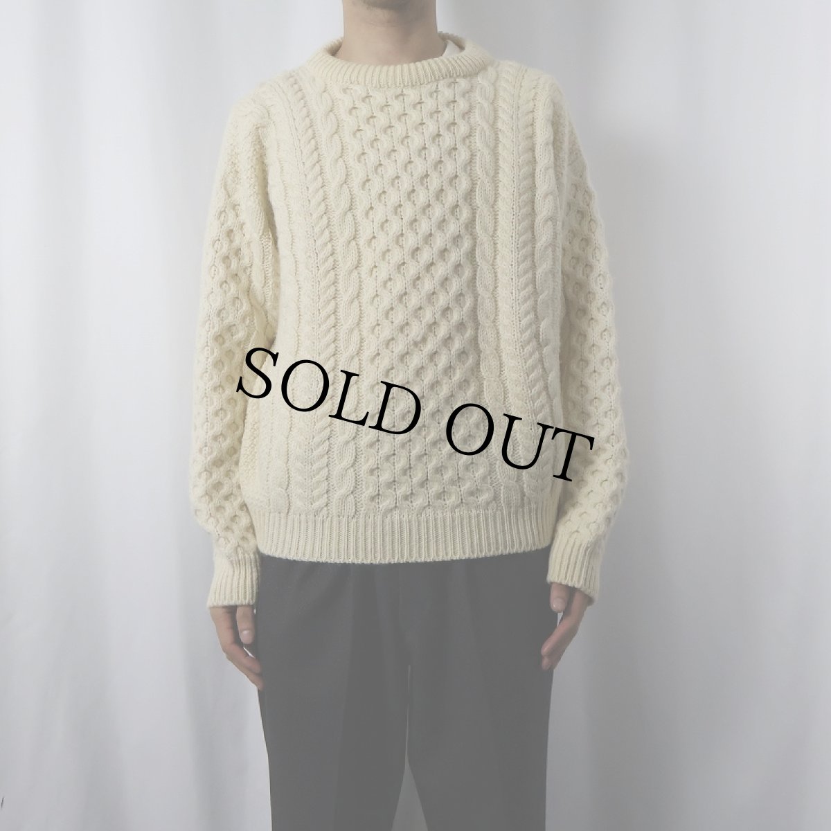 画像2: 80's L.L.Bean IRELAND製 ウールアランニットセーター M (2)