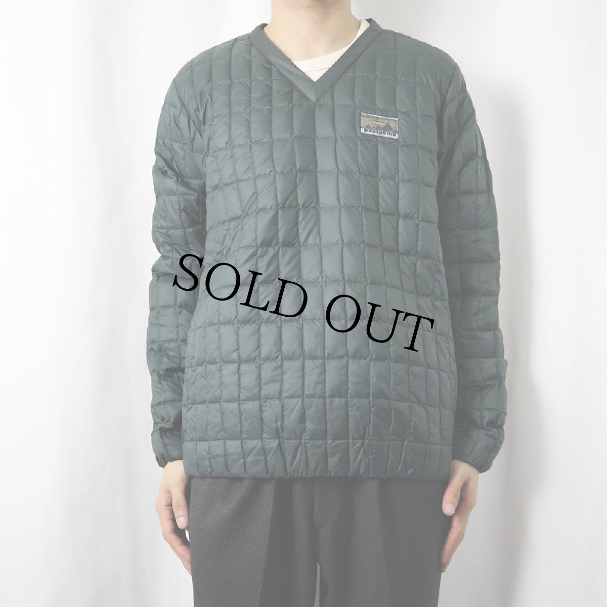 画像2: 2016AW Patagonia Vネック リサイクルダウンプルオーバージャケット GREEN M (2)