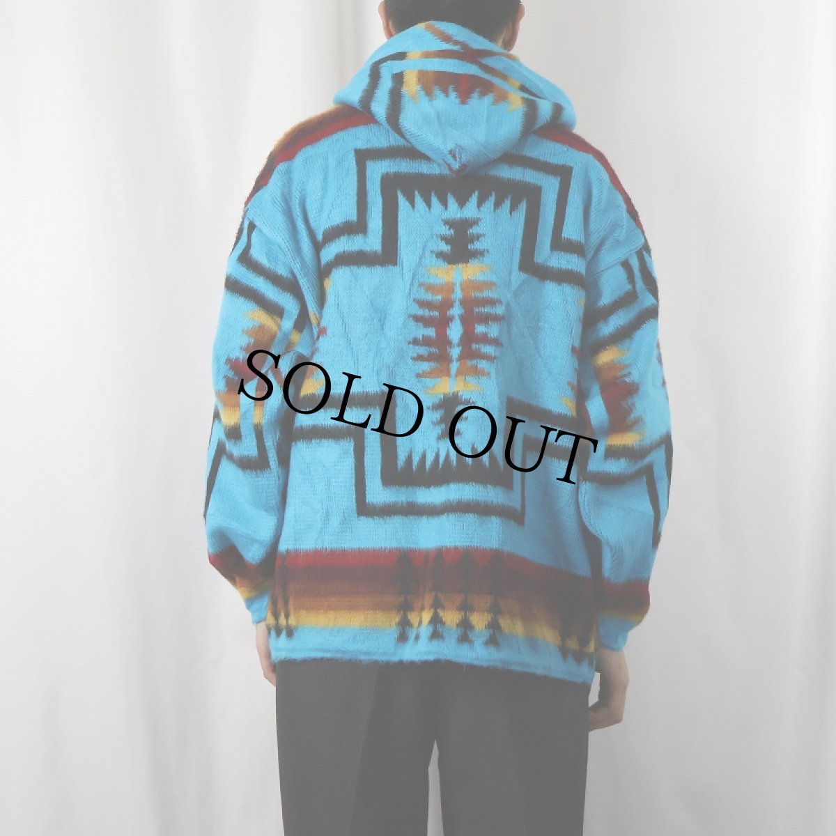 画像3: ネイティブ柄 シャギーニットパーカー L (3)