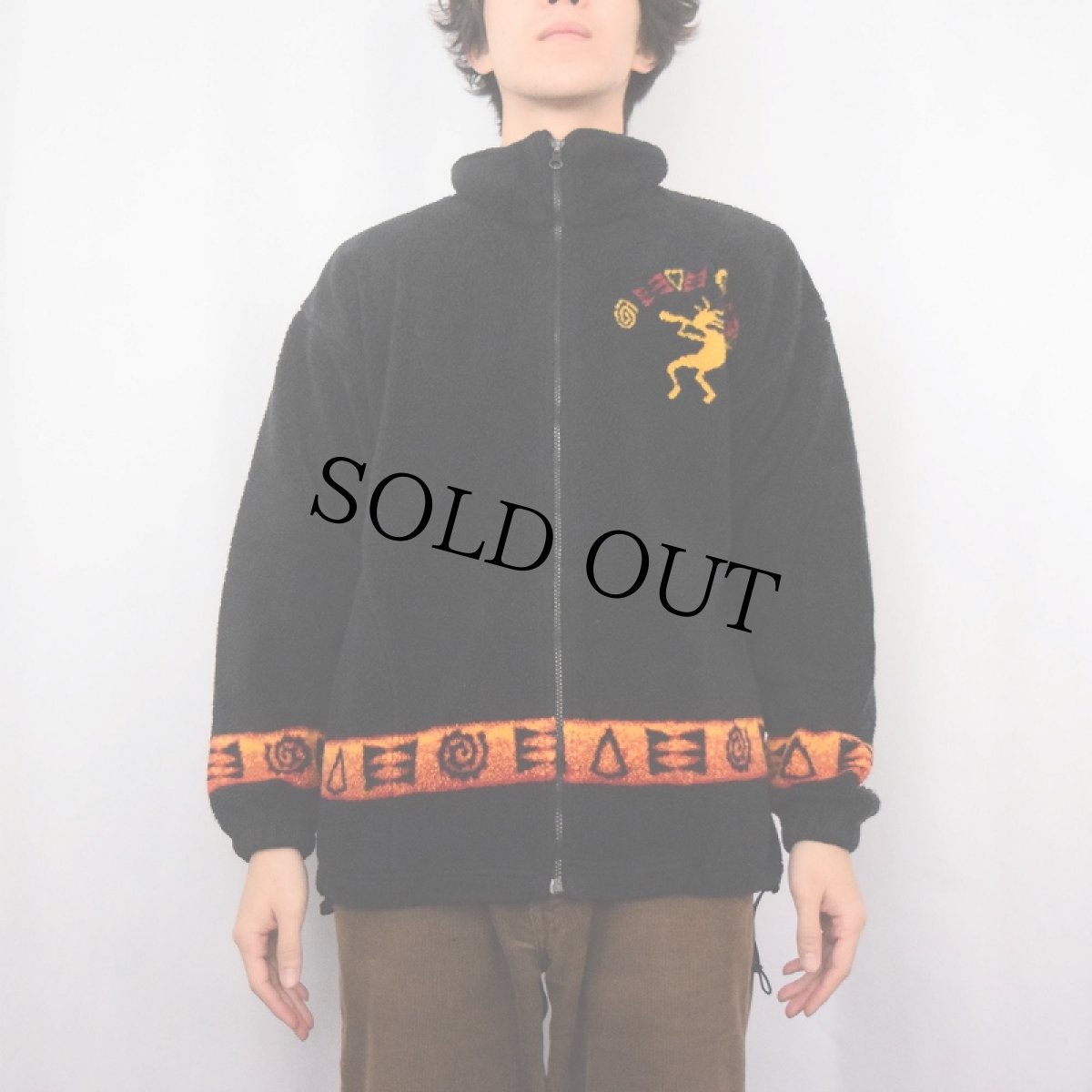 画像3: 90's BEAR RIDGE ココペリ柄 フリースジャケット BLACK M (3)