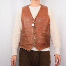 画像2: 60〜70's L.L.Bean 筆記体タグ 裏ボア レザーベスト (2)