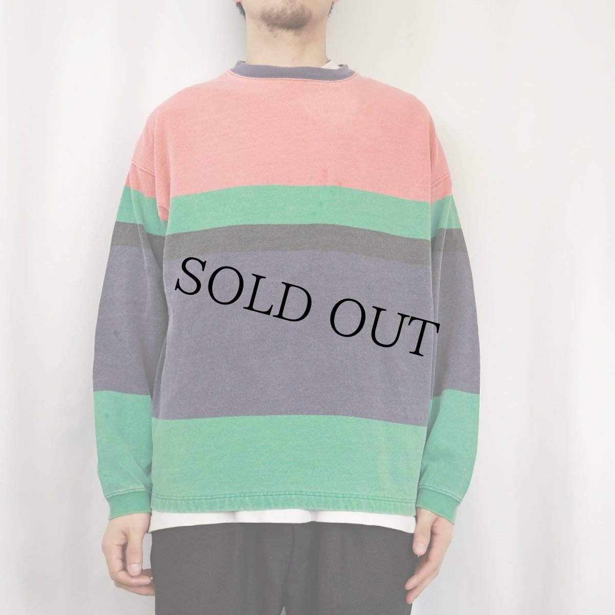 画像2: 90's GAP マルチボーダー柄 鹿の子スウェット L (2)