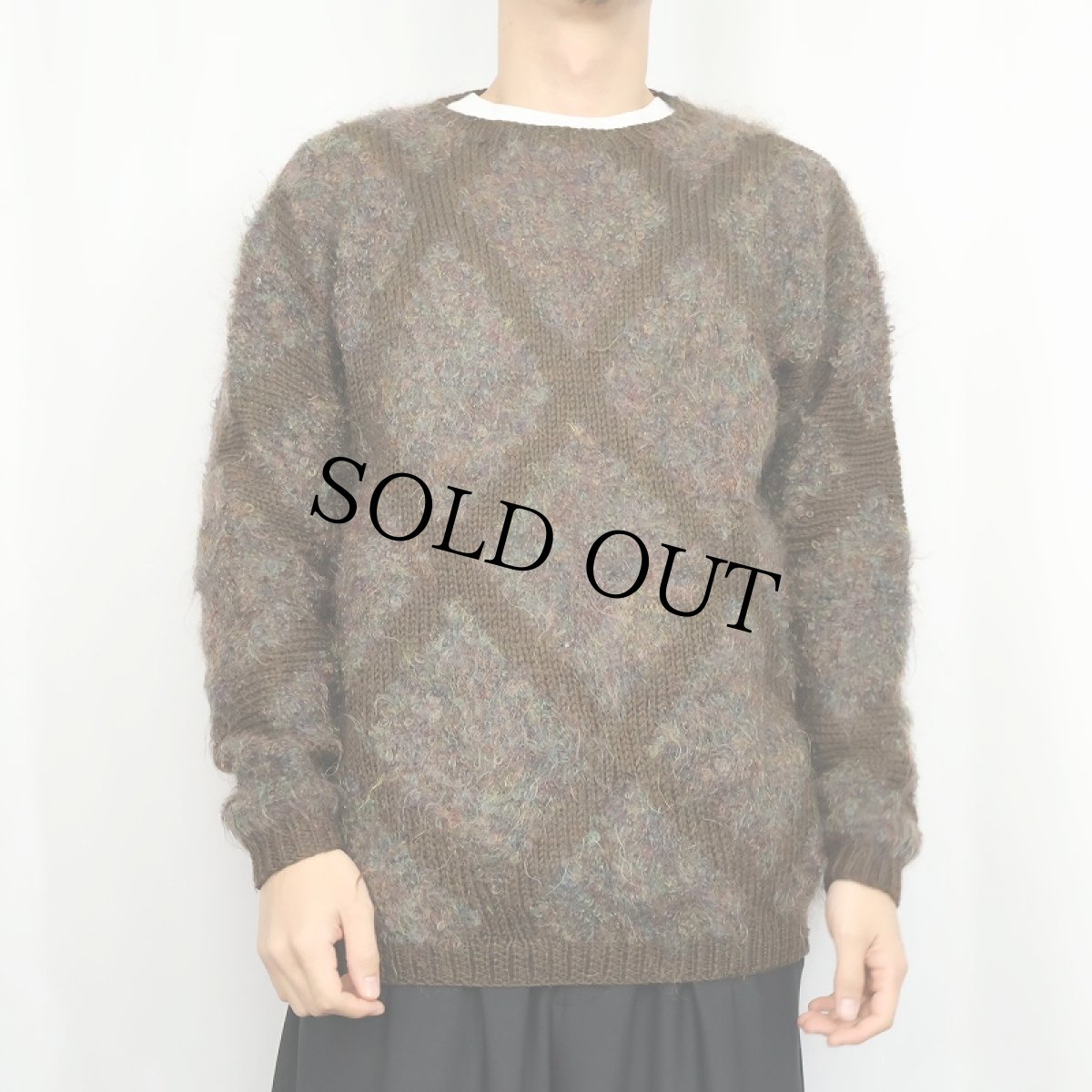 画像2: 90's ELLEN TRACY ダイヤ柄 ウール×モヘアニットセーター S (2)