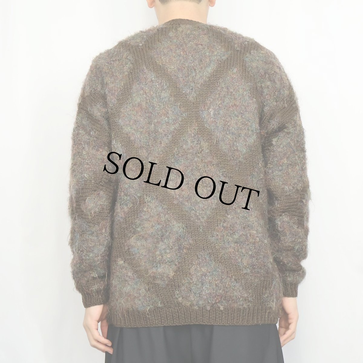 画像3: 90's ELLEN TRACY ダイヤ柄 ウール×モヘアニットセーター S (3)