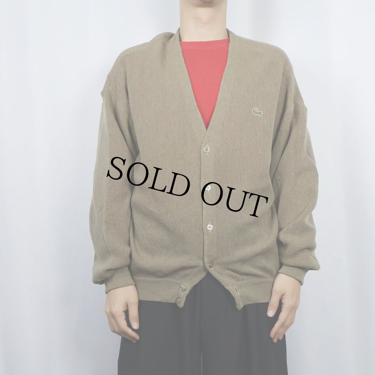 画像2: 70〜80's CHEMISE LACOSTE FRANCE製 ロゴ刺繍 ウール×アクリル ニットカーディガン SIZE3 (2)