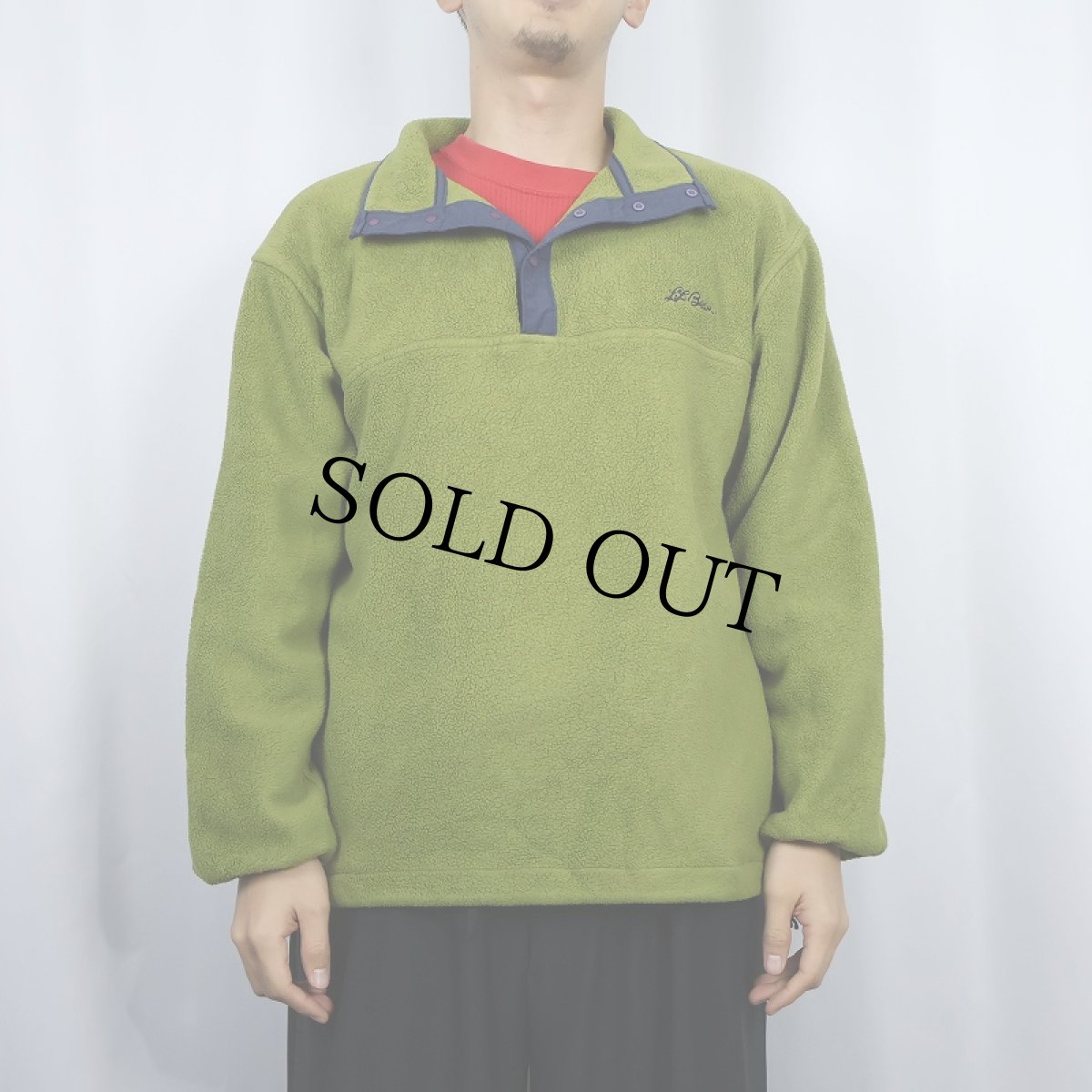 画像2: 90's L.L.Bean 筆記体ロゴ刺繍 フリースプルオーバージャケット M (2)