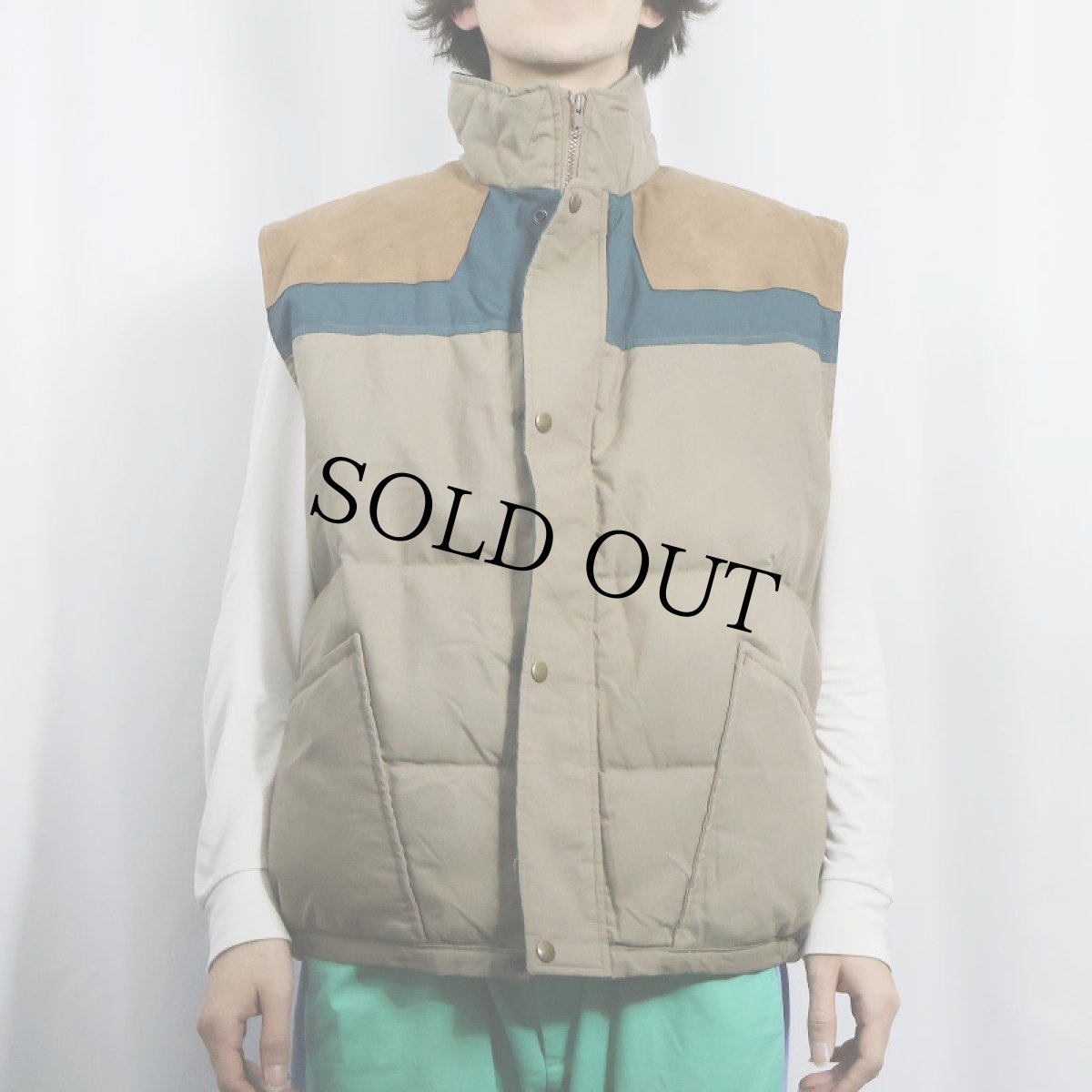 画像3: 80's Woolrich USA製 スエード切り替え 中綿入り ベスト L (3)