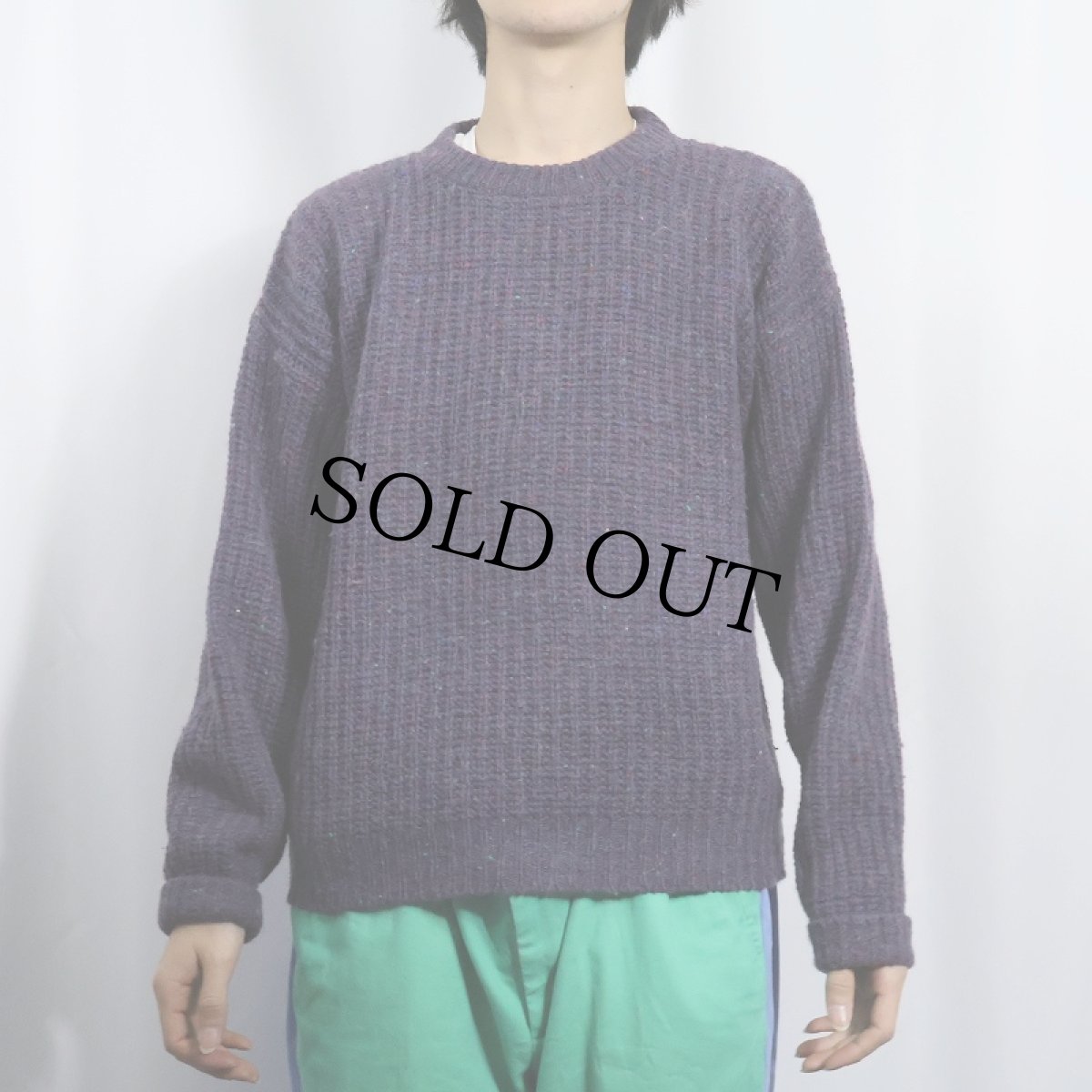 画像2: 90's REI USA製 カラーネップ混 ワッフルニットセーター L (2)