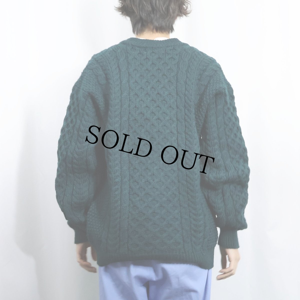 画像3: 80's L.L.Bean IRELAND製 アランニットカーディガン GREEN (3)