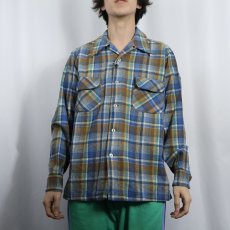 画像2: 70's PENDLETON USA製 チェック柄 オープンカラーウールシャツ L (2)