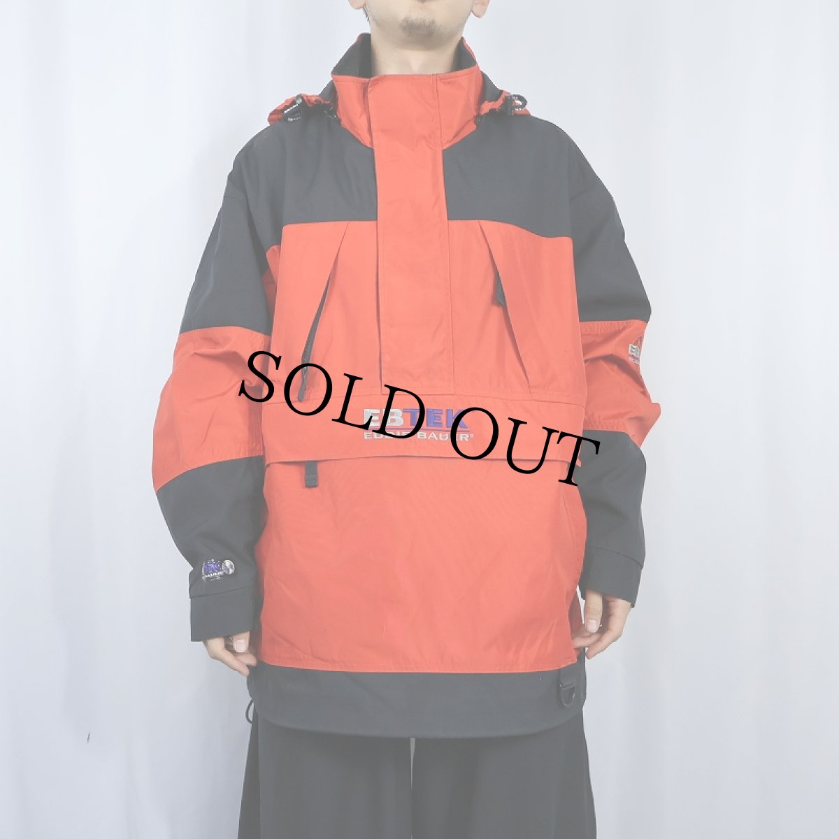 画像3: 90's Eddie Bauer EBTEK ロゴ刺繍 ナイロンアノラックパーカー ORANGE L (3)
