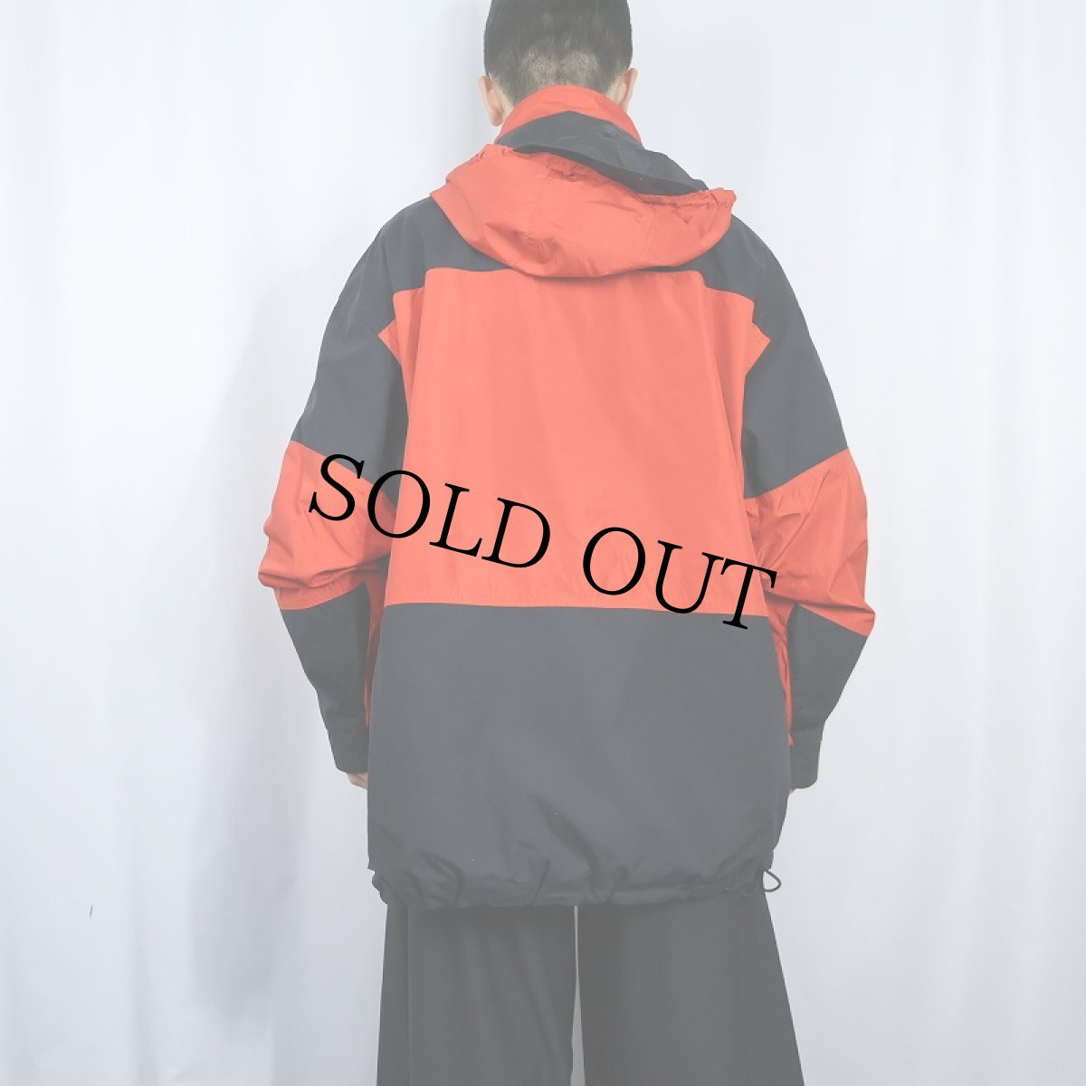 画像4: 90's Eddie Bauer EBTEK ロゴ刺繍 ナイロンアノラックパーカー ORANGE L (4)