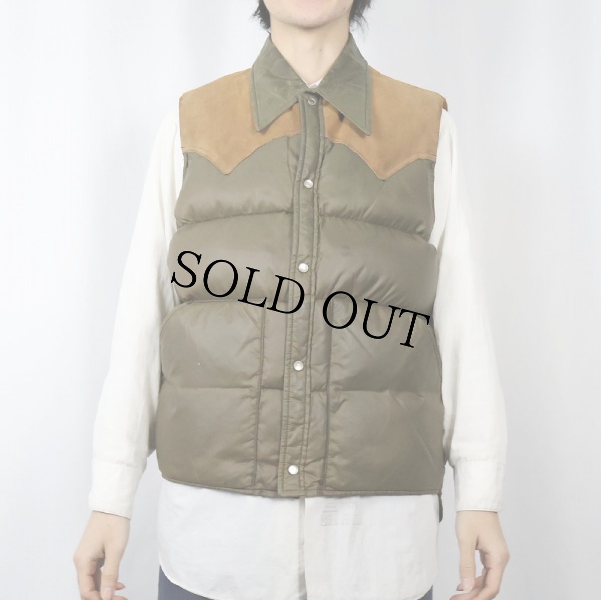 画像2: 80's Woolrich スエード切り替え ウエスタンダウンベスト (2)