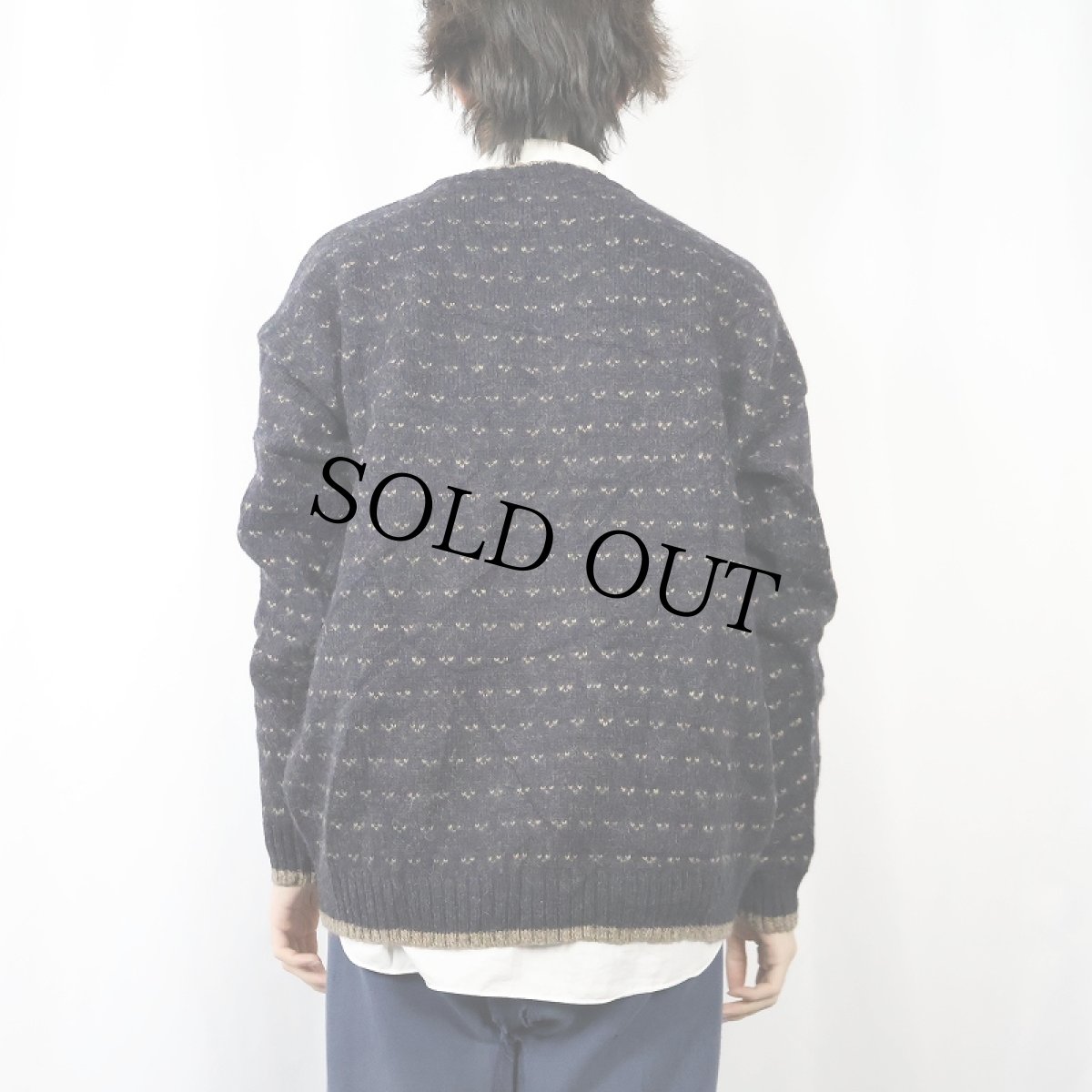 画像3: 90's Woolrich バーズアイ柄 ウールニットセーター NAVY L (3)