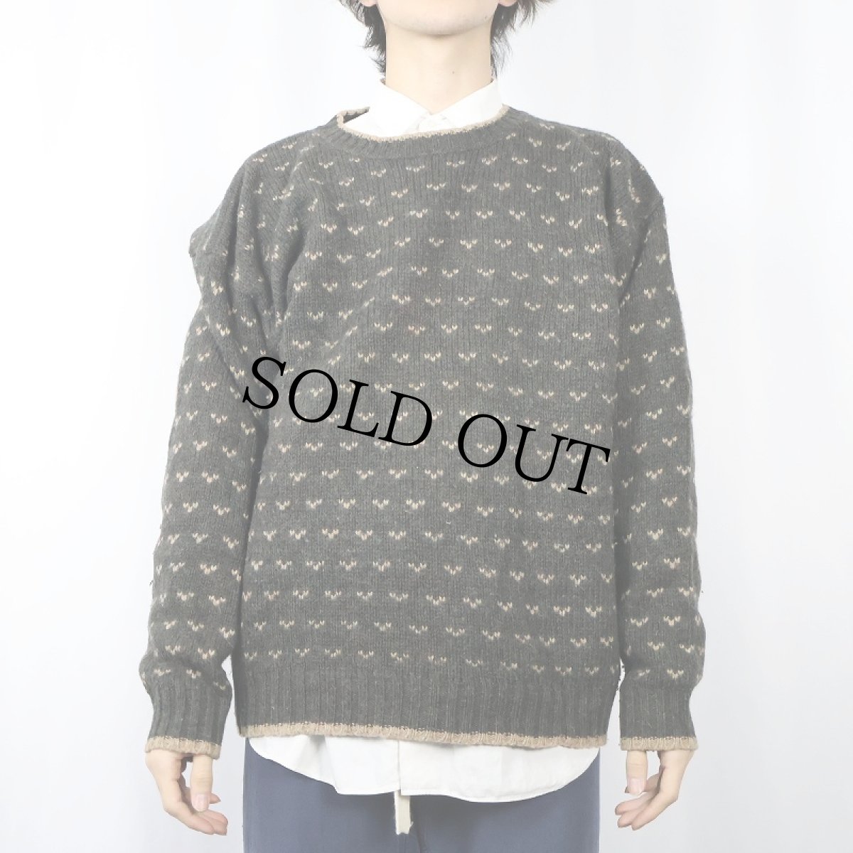 画像2: 90's Woolrich バーズアイ柄 ウールニットセーター L (2)