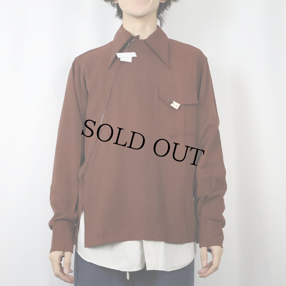 画像2: 40's Yankow's レーヨンギャバジン ジップシャツ DEADSTOCK M (2)