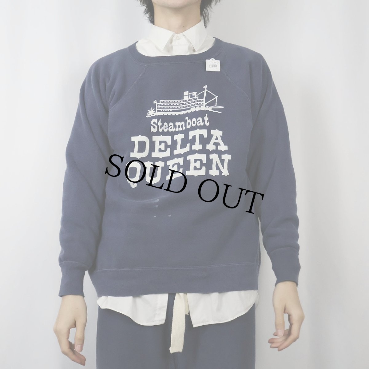 画像2: 60's "Steamboat DELTA QUEEN" フロッキープリント ラグランスウェット NAVY (2)