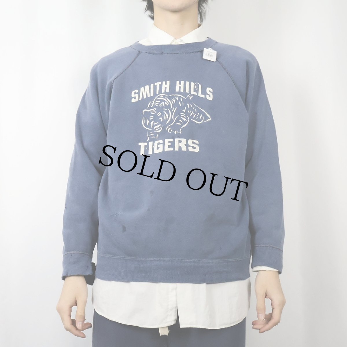 画像2: 60's "SMITH HILLS TIGERS" プリントラグランスウェット (2)