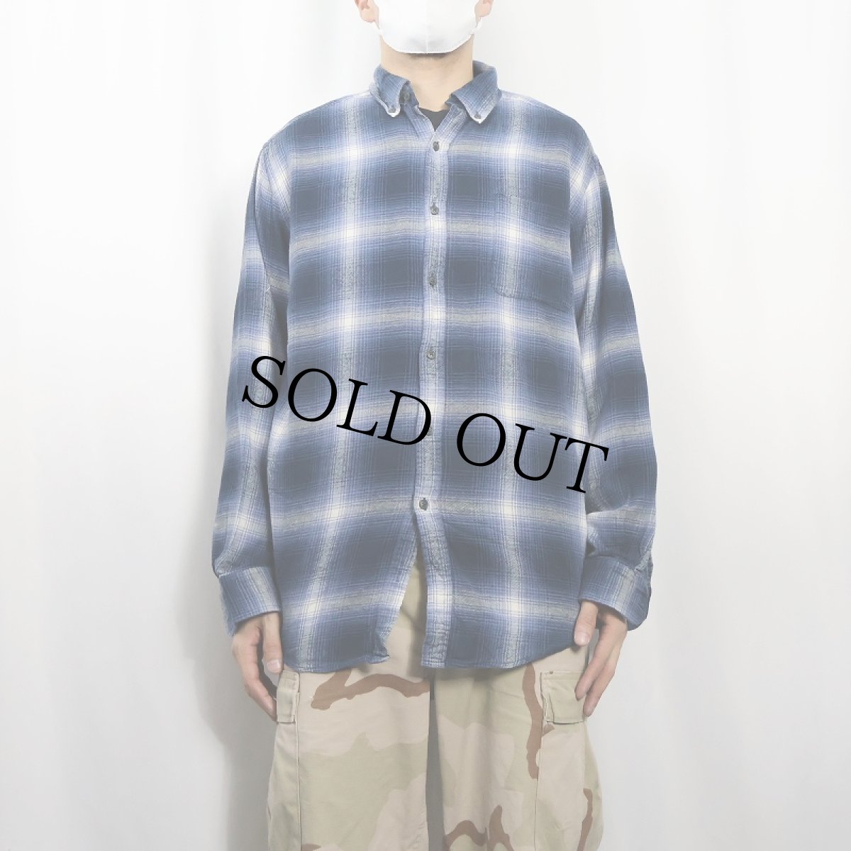 画像2: Croft&Barrow オンブレーチェック柄 ボタンダウン ライトネルシャツ L (2)