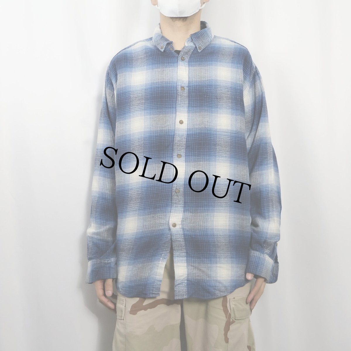 画像2: Croft&Barrow オンブレーチェック柄 ボタンダウン ライトネルシャツ L (2)