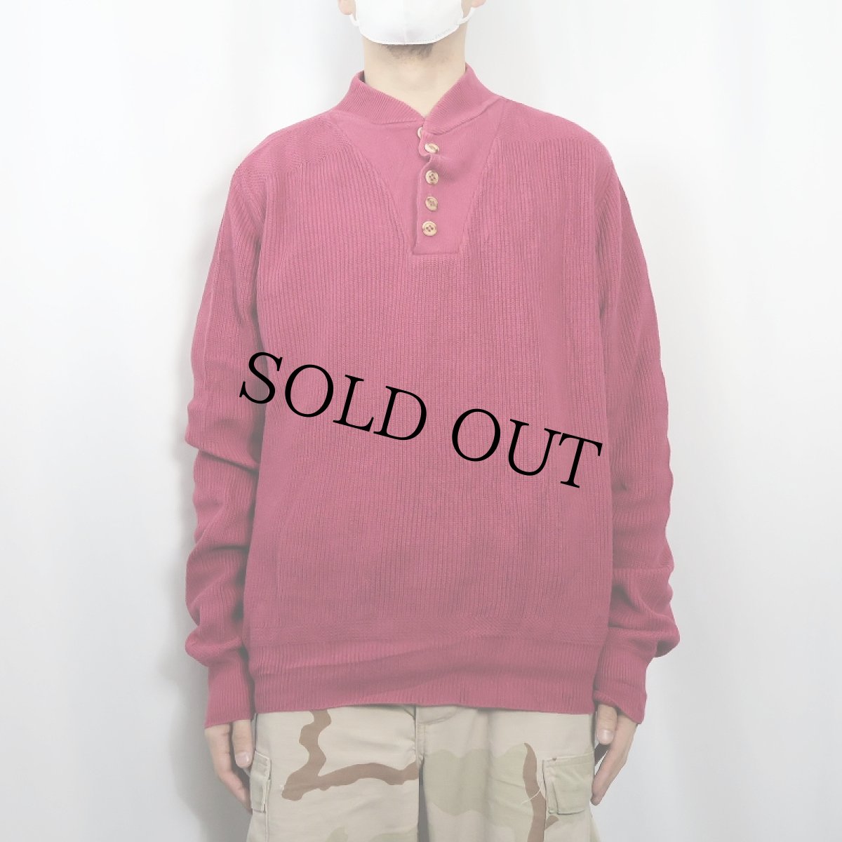 画像2: 90's LANDS'END USA製 ヘンリーネック コットンニットセーター XL (2)