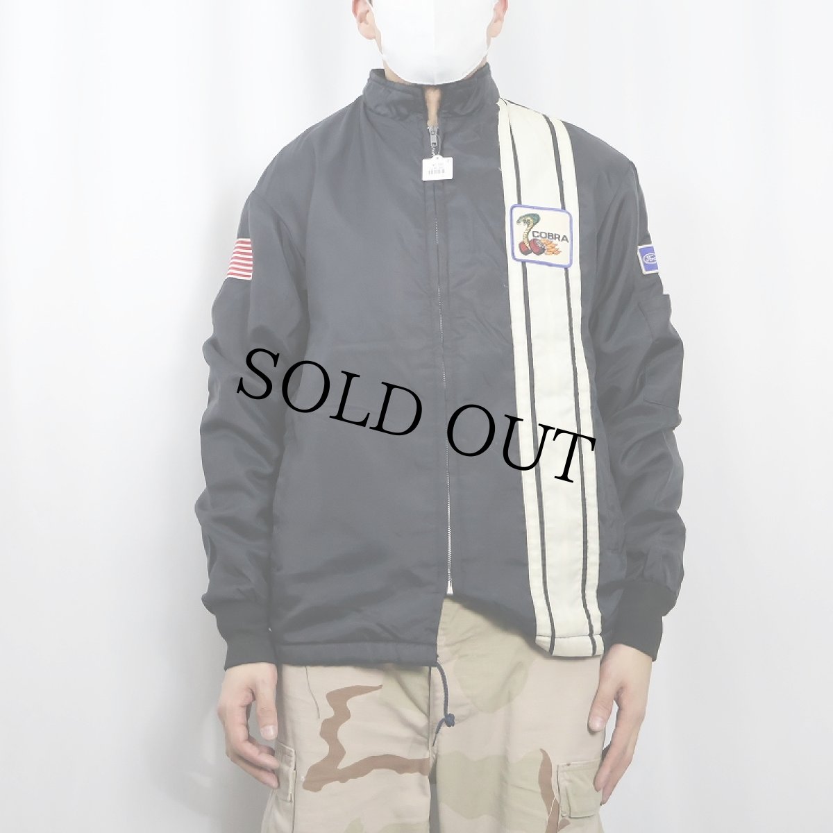 画像2: 70's ラインデザイン パッチ付き 裏ボア レーシングジャケット NAVY (2)