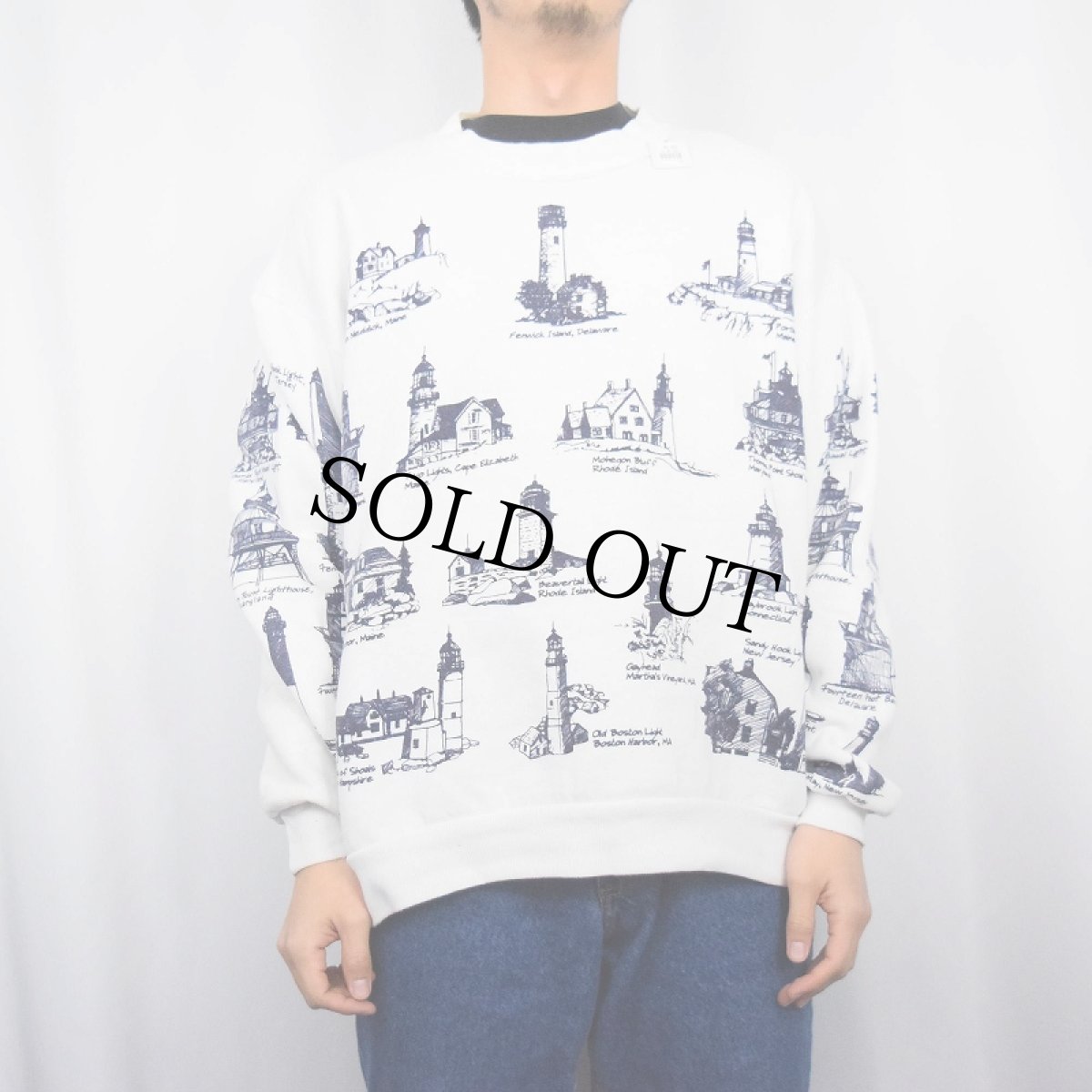 画像2: 90's MICHIGAN RAG CO. USA製 カモメ柄 プリントスウェット L (2)