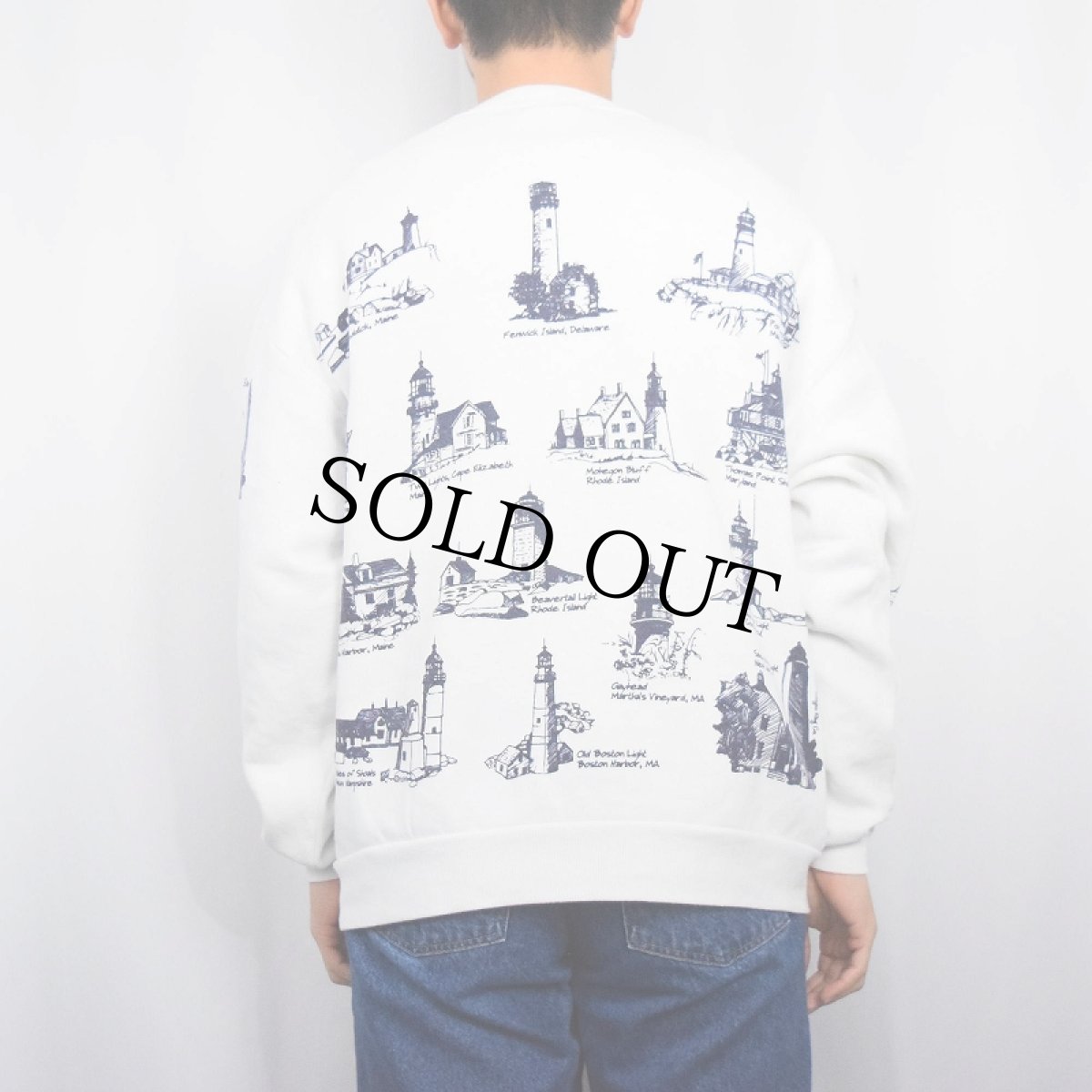 画像3: 90's MICHIGAN RAG CO. USA製 カモメ柄 プリントスウェット L (3)