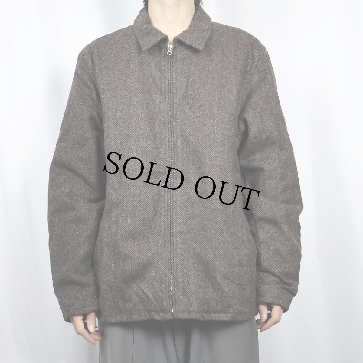 画像2: GAP ヘリンボーン柄 ウール混 ジップジャケット L (2)