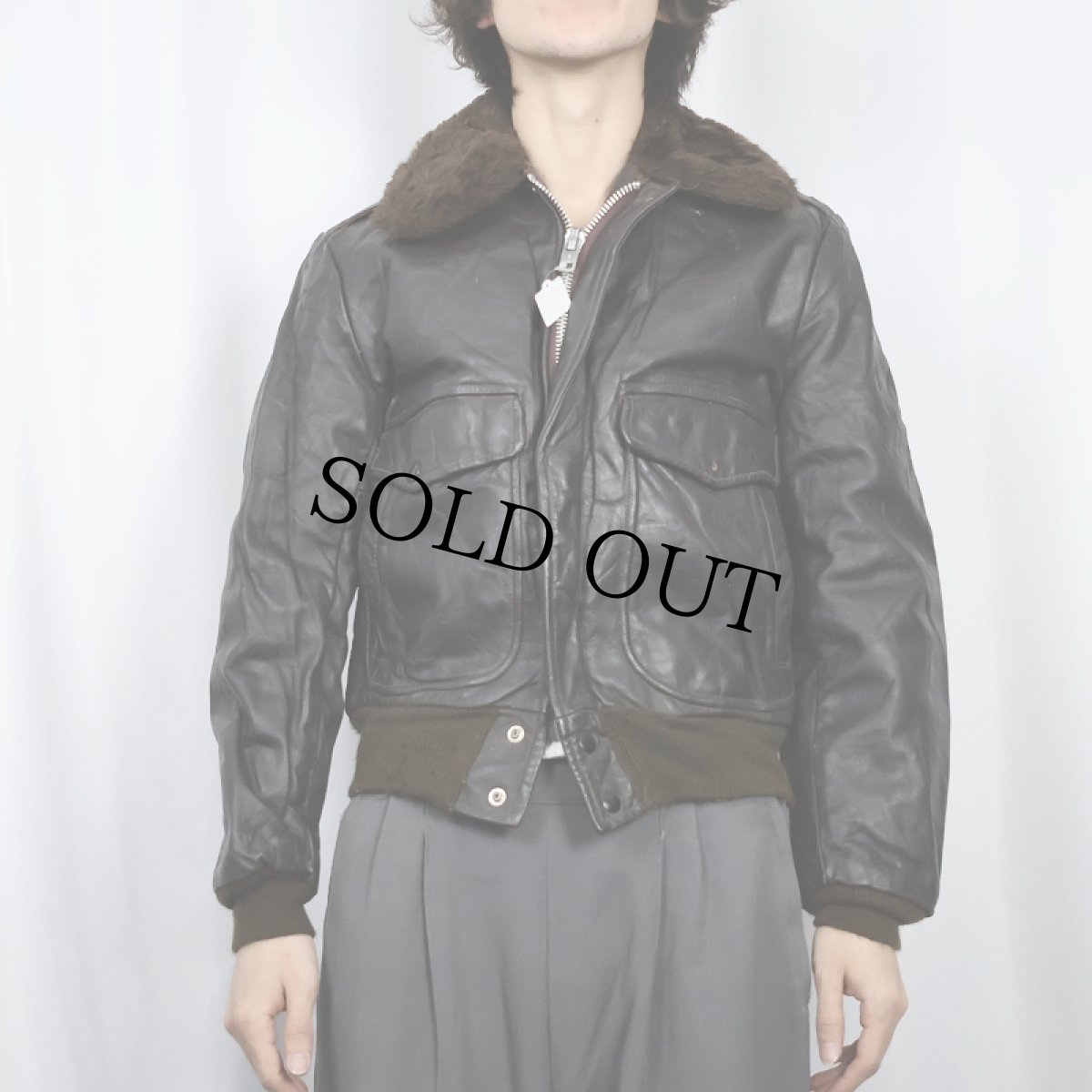 画像2: 70's MONTGOMERY WARD "G-1 TYPE" レザーフライトジャケット BROWN SIZE36 (2)