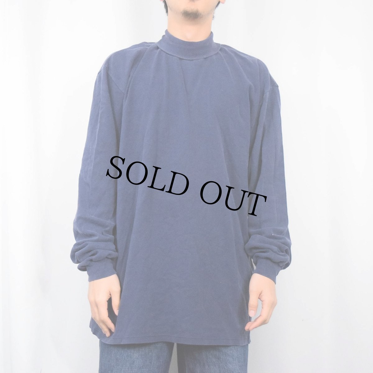 画像2: 90's duofold USA製 無地タートルネックロンT NAVY XL (2)