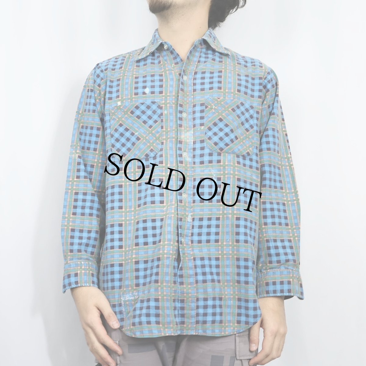 画像2: 70's Fir JCPenney チェック柄 プリントネルシャツ M (2)