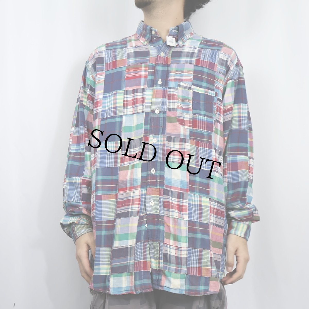 画像2: **90's Brooks Brothers インディアンマドラスチェック柄 パッチワーク コットンボタンダウンシャツ L (2)