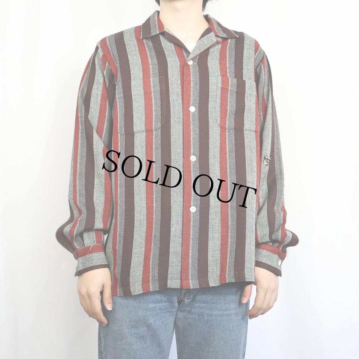 画像3: 50〜60's Nowak's マルチストライプ柄 アクリルオープンカラーシャツ M (3)