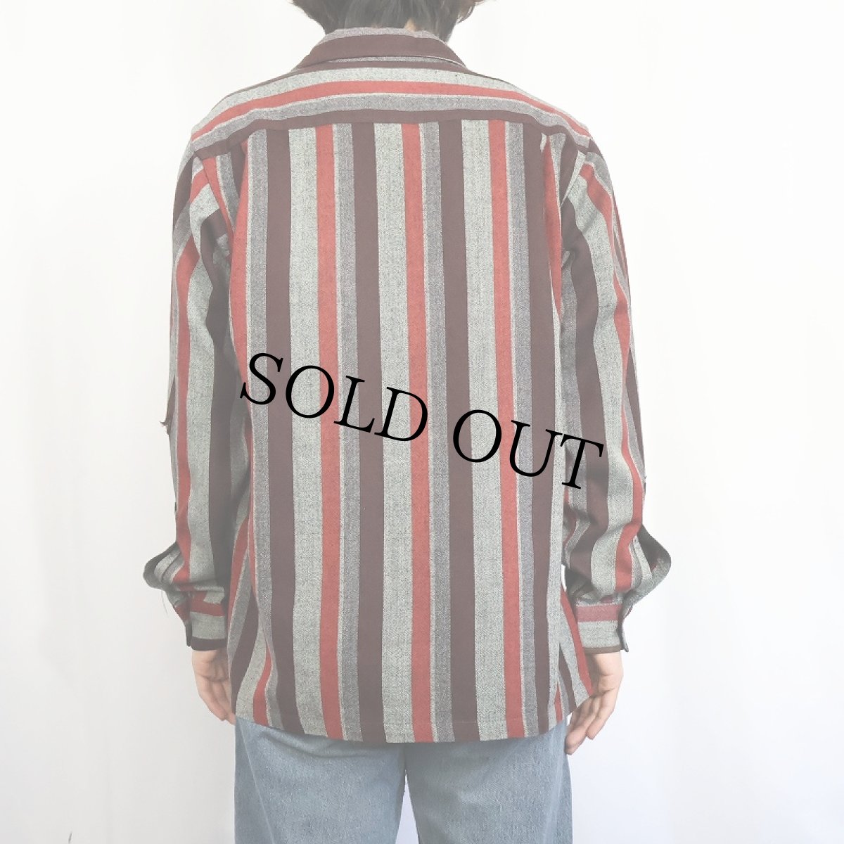 画像4: 50〜60's Nowak's マルチストライプ柄 アクリルオープンカラーシャツ M (4)