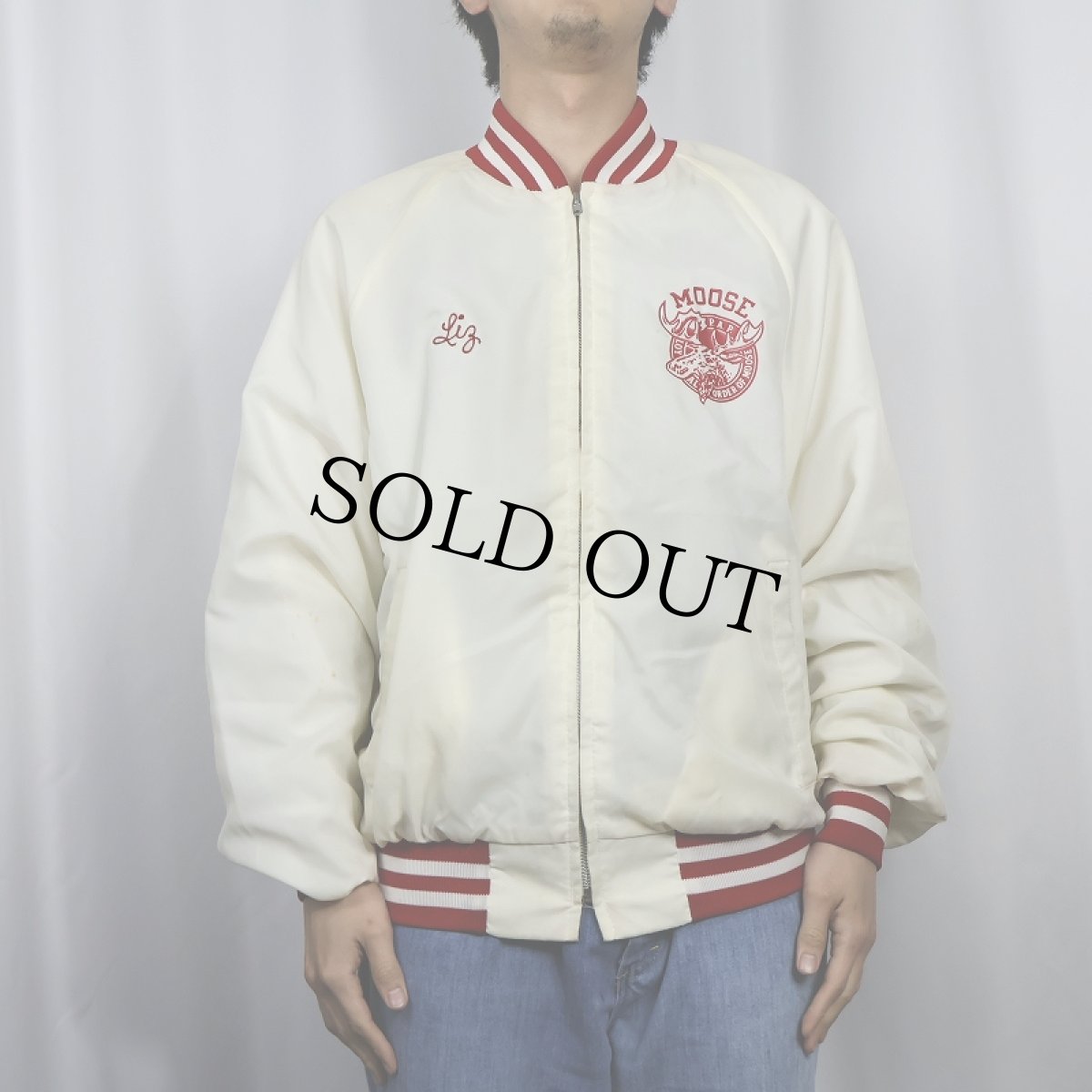 画像3: 80's King Louie USA製 "W.O.T.M. #294 Dunkirk,NY" チェーン刺繍 ナイロンスタジャン L (3)