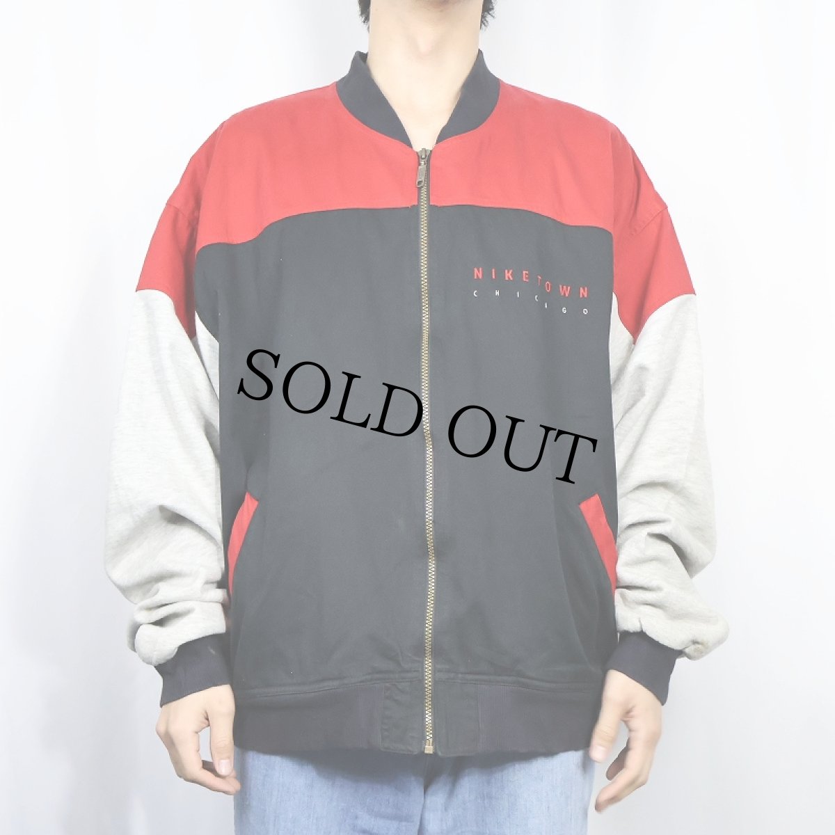 画像3: 90's NIKE 銀タグ "NIKETOWN CHICAGO" ロゴ刺繍 切り替えデザイン コットンジャケット XL (3)