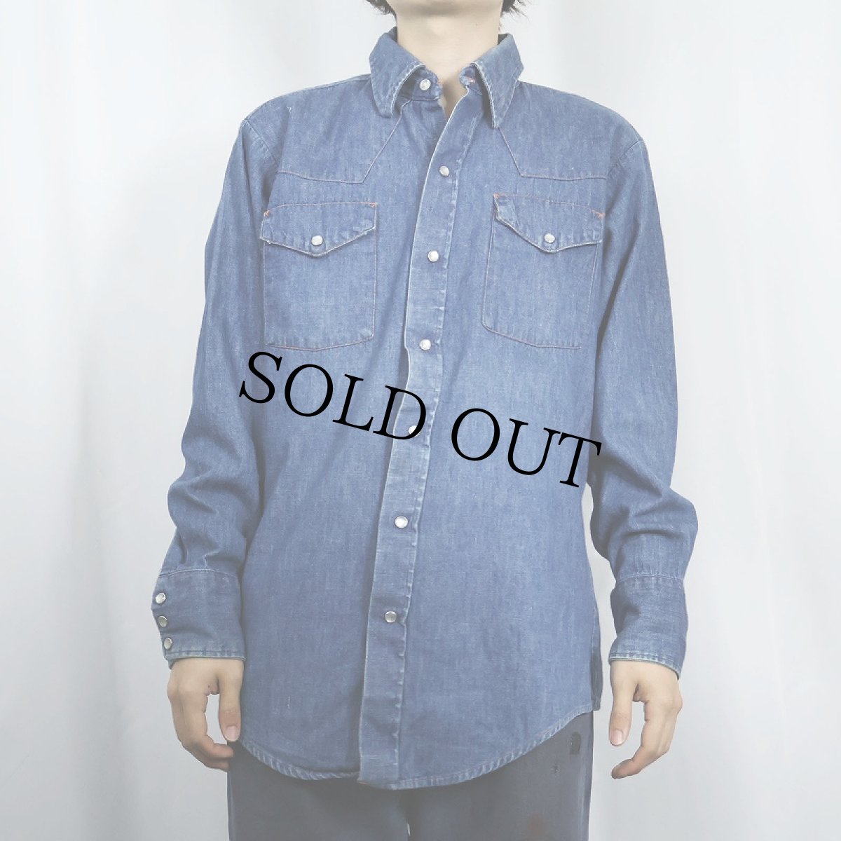 画像2: 70〜80's THE WESTERN by Bellcraft デニムウエスタンシャツ M (2)