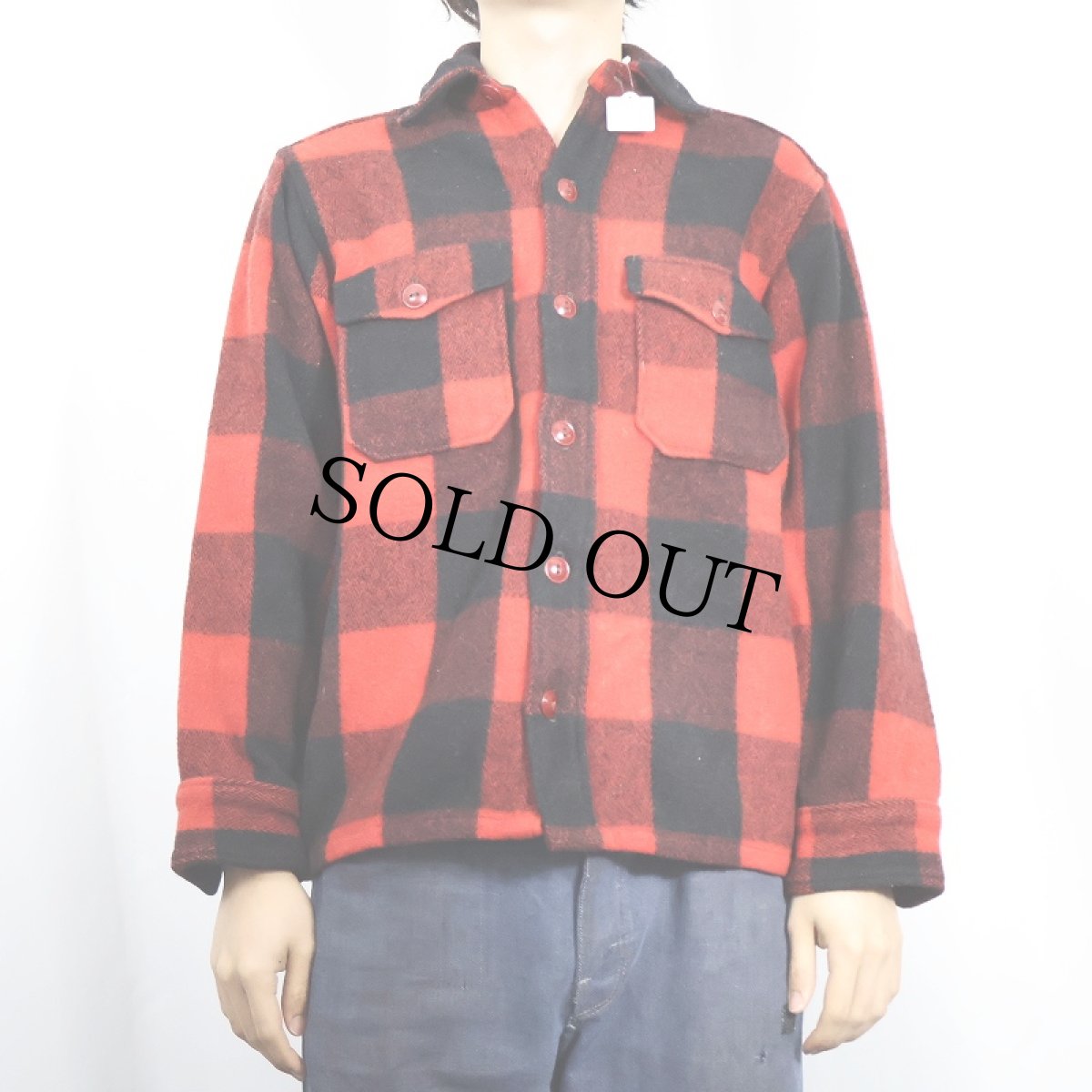 画像2: 50〜60's Woolrich バファローチェック柄 ウールシャツ SIZE15 (2)