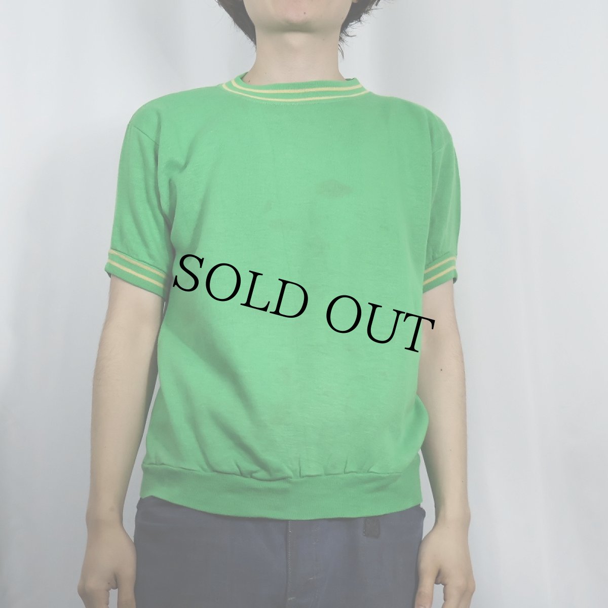 画像2: 70's TOWNCRAFT Penneys CRESLAN ACRYLIC リブボーダー 半袖スウェット MEDIUM (2)