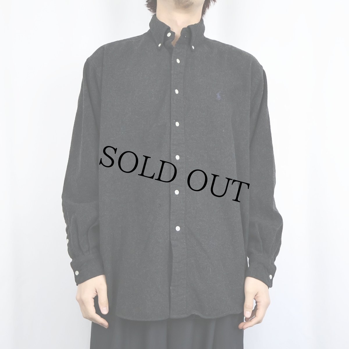 画像2: Ralph Lauren "BLAKE" ロゴ刺繍  ウールボタンダウンシャツ DARK GRAY L (2)