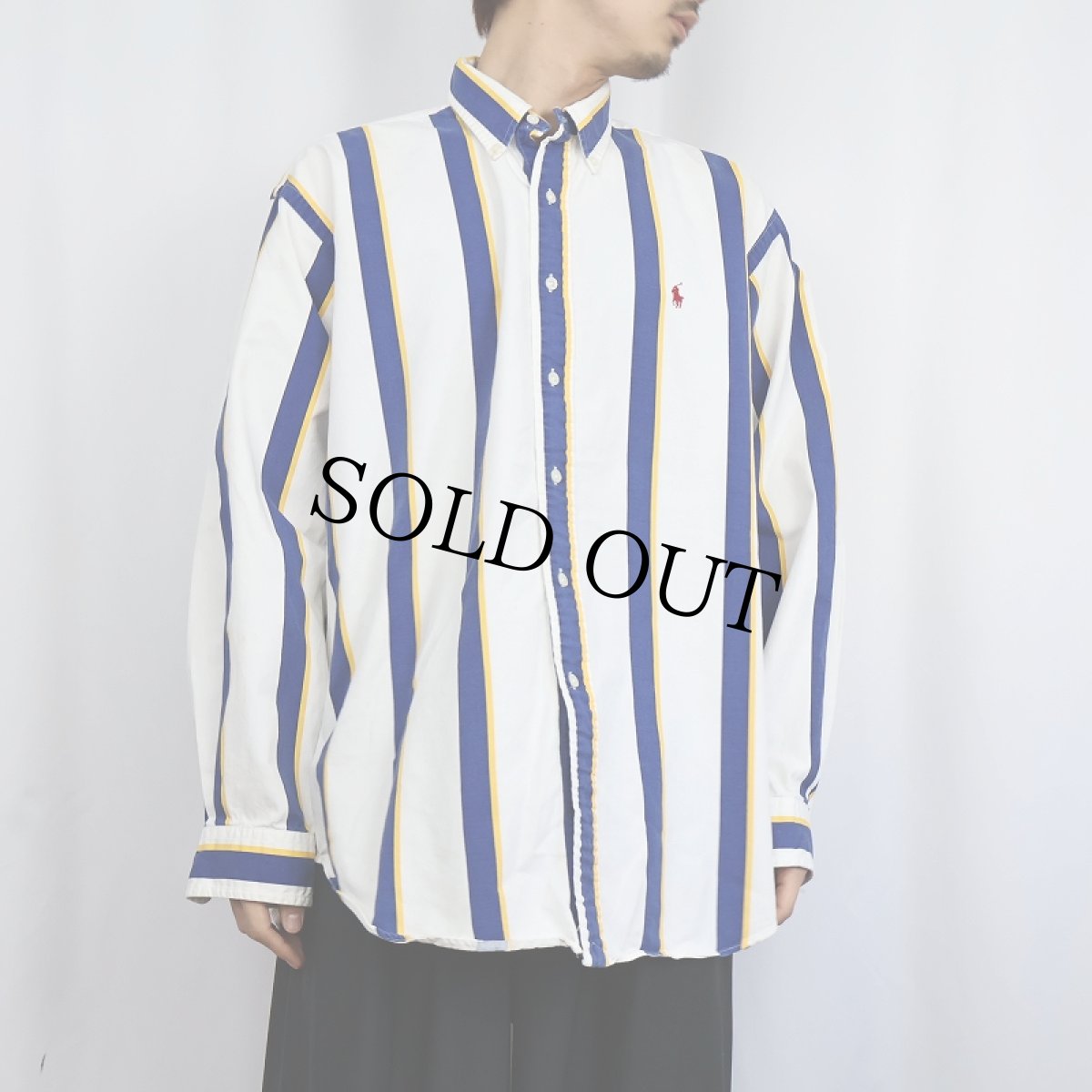 画像3: POLO Ralph Lauren ロゴ刺繍 ストライプ柄 コットンボタンダウンシャツ XL (3)