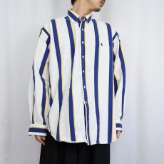 画像3: POLO Ralph Lauren ロゴ刺繍 ストライプ柄 コットンボタンダウンシャツ XL (3)