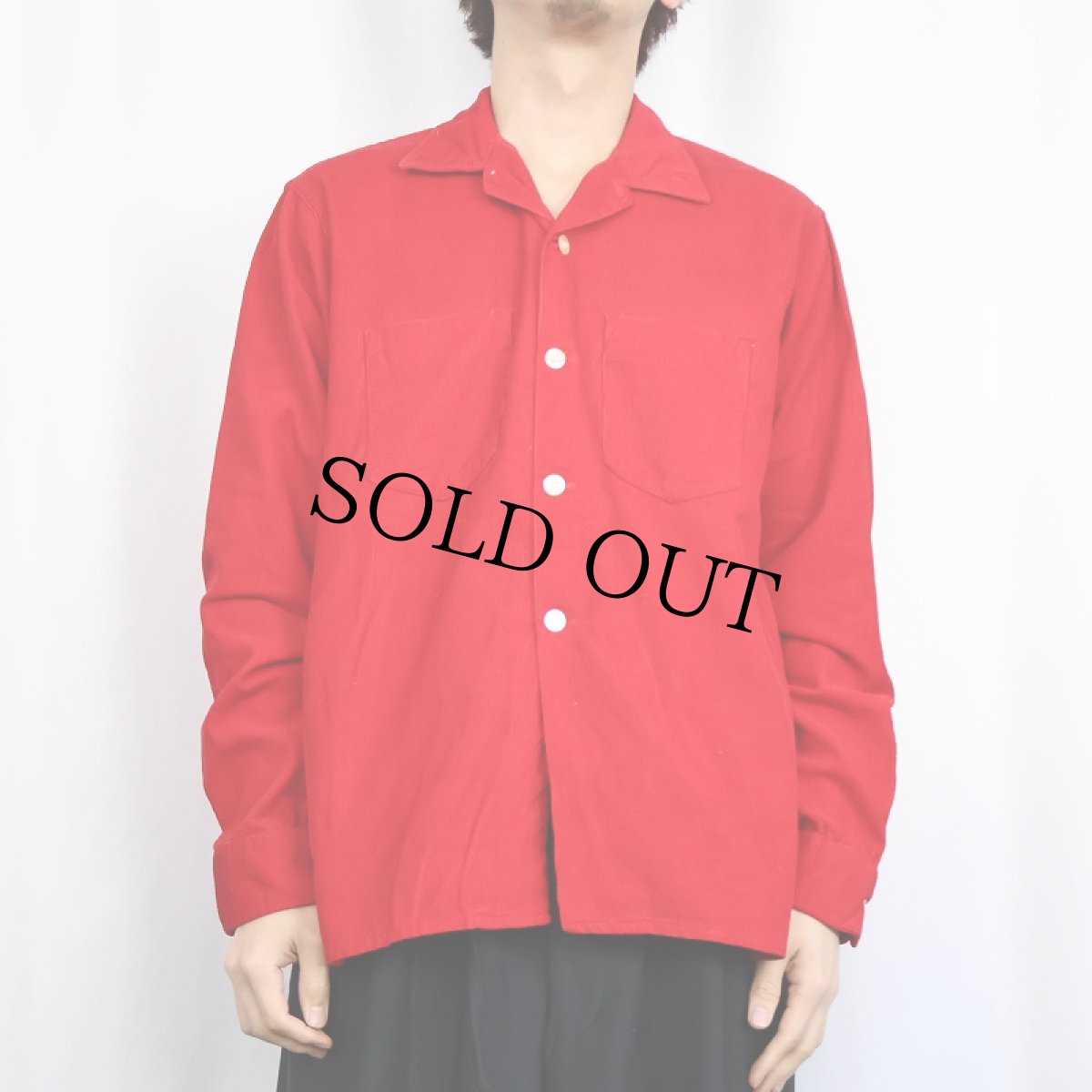 画像2: 50〜60's Woodleigh コーデュロイ オープンカラーシャツ L (2)