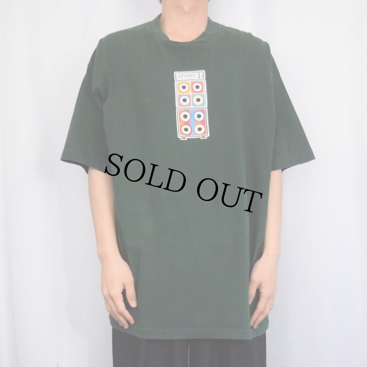 画像2: 90's STUSSY USA製 スピーカープリントTシャツ GREEN 2XL (2)