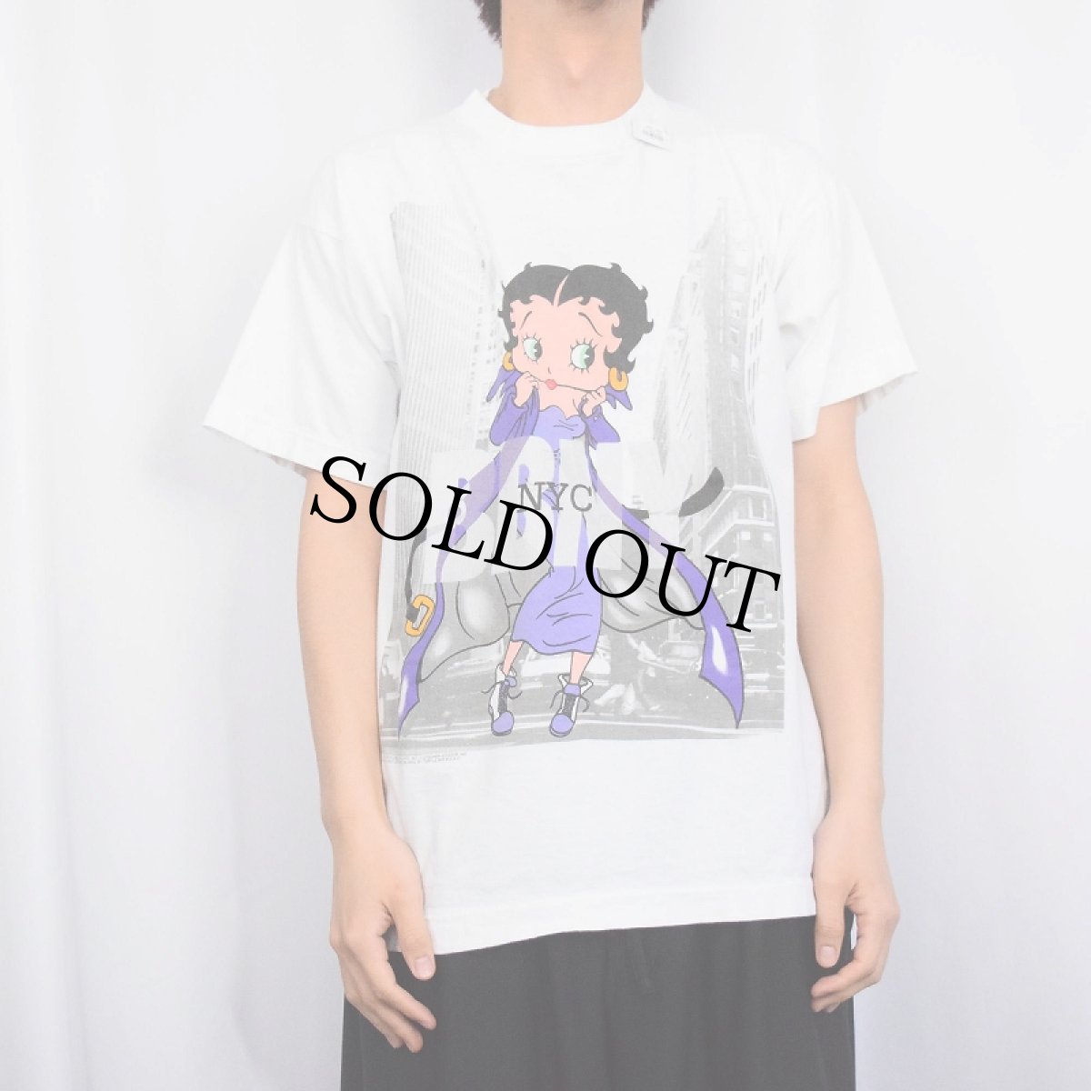 画像2: 90's Betty Boop "BBNY NYC" キャラクターパロディプリントTシャツ L (2)